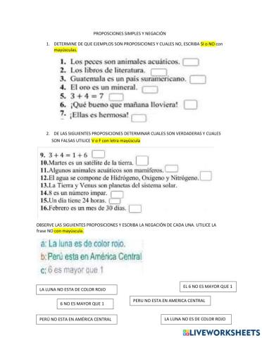 Proposciones simples y negaciones