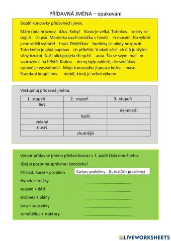 Přídavná jména, opakování