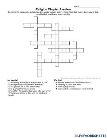 Religion ch 9 crossword