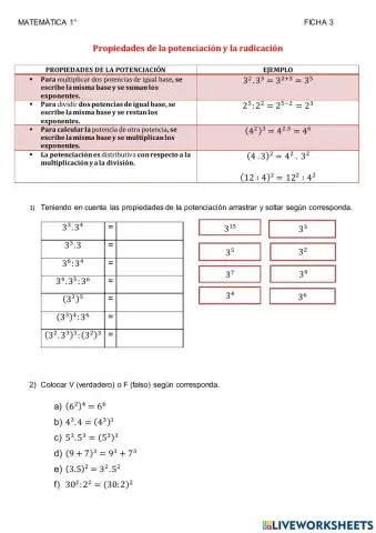 Propiedades de la potenciación y radicación