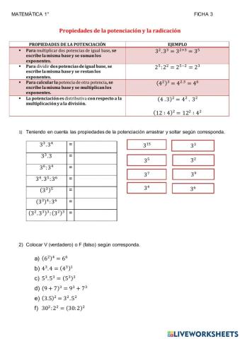 Propiedades de la potenciación y radicación