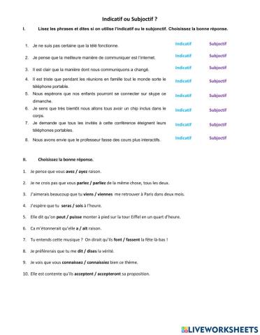 Subjonctif ou Indicatif