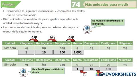 Desafío 74 Múltiplos y submúltiplos del gramo.