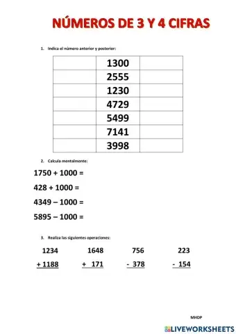 3 y 4 cifras