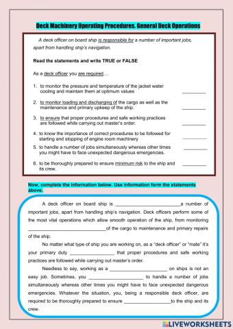 READING AND VOCABULARY General deck operations