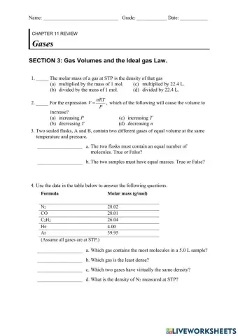 Gas volumes and the Ideal gas law