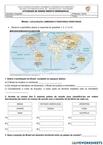 Localização, dimensão e fronteiras do território brasileiro