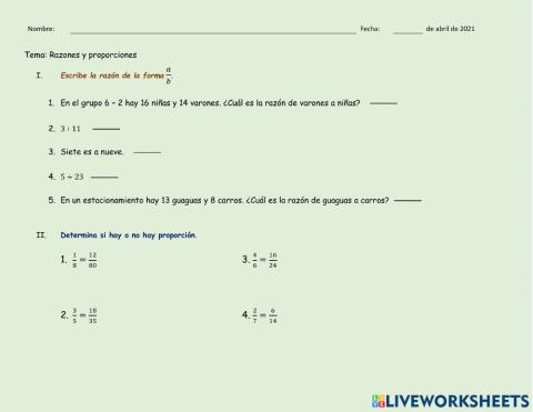 Repaso - Razones y proporciones