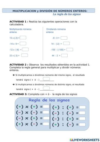 Multiplicación y división de números enteros
