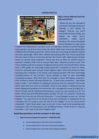 Reading comprehension practice 6th grade