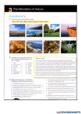 The wonders of Nature: Vacabulary