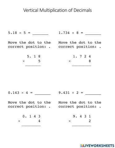 Vertical Multiplication of Decimals - 1