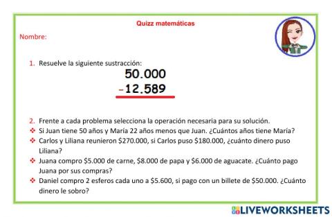 Quizz problemas matemáticos