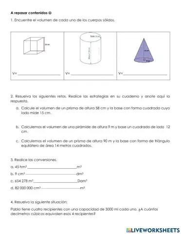 Conversiones y volumen de cuerpos sólidos