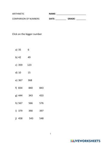 Arithmetic- Comparison of numbers