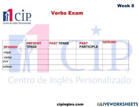 Verbs Exam Week 8