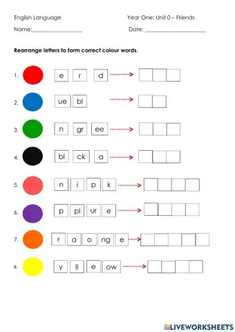 Arrange colour words