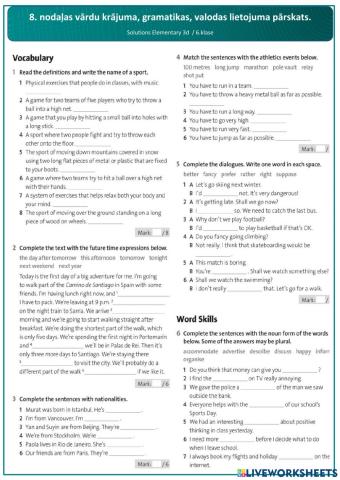 Unit 8 Vocabulary, grammar, use of english REVIEWSolutions Elementary6 .klase