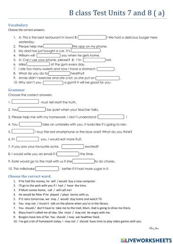 Test B Class Units7-8