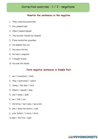 Correction ex 1-2 negation preterit