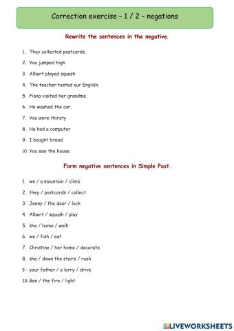 Correction ex 1-2 negation preterit
