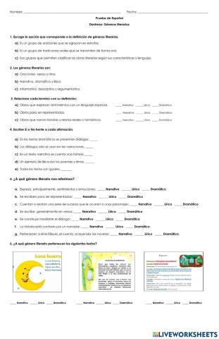 Prueba de Español Destreza: Géneros literarios