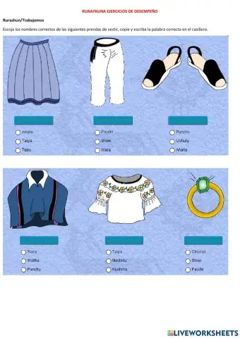 Lengua Kichwa-Prendas de vestir