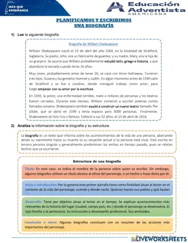 Planificación de un texto biográfico