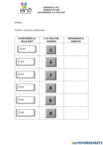 Fila numerica y tecla shift