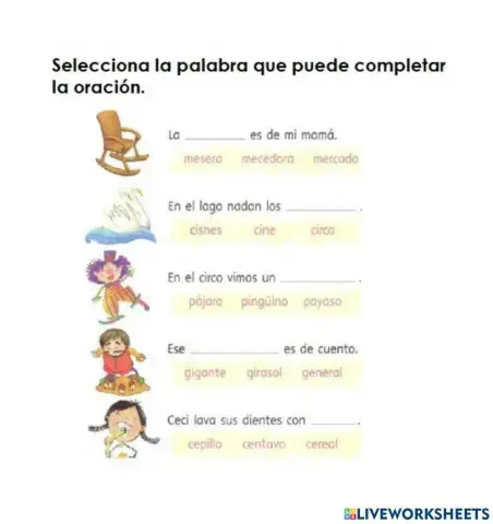 Selecciona la palabra que completa la oración