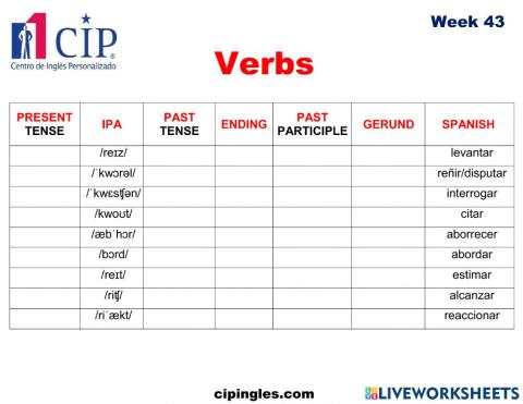 Verbs and Playroom Week 43