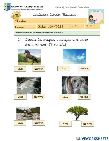 Evaluación Ciencias Naturales 1