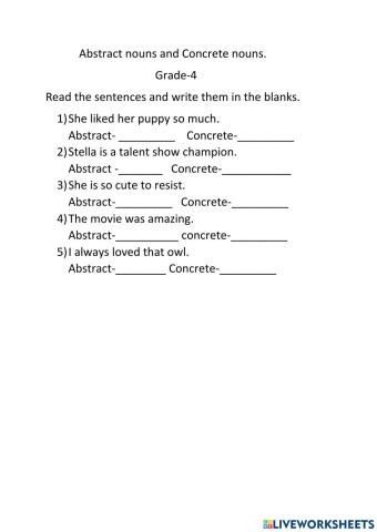 abstract noun and concrete nouns grade-4