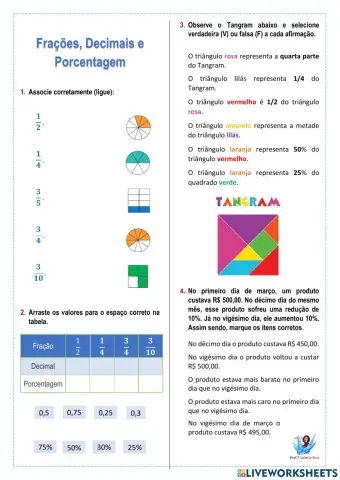 Fração, porcentagem e decimal