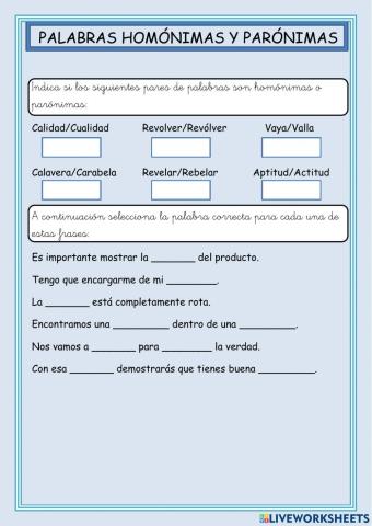 Palabras homónimas y parónimas