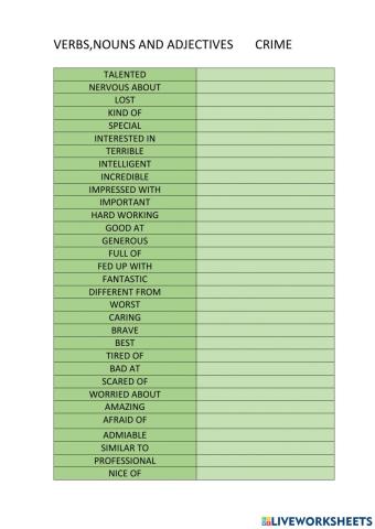 Verbs, nouns and adjetives