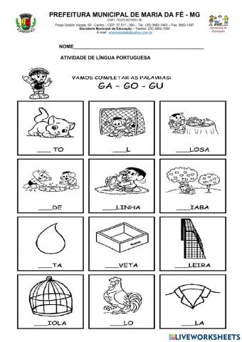 Atividade de língua portuguesa