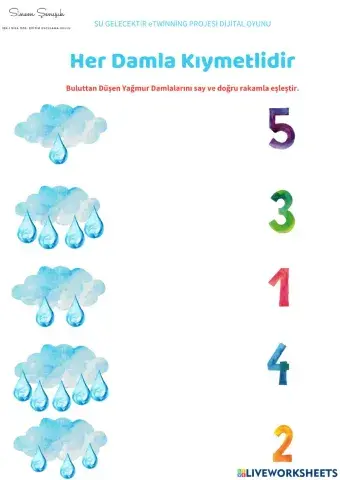 Su damlalarini say ve doğru rakam i̇le eşleşti̇r