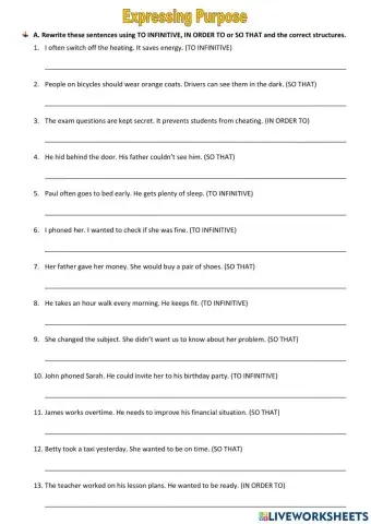 Expressing purpose (rewriting sentences 1)