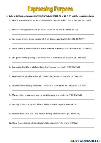 Expressing purpose (rewriting sentences 2)