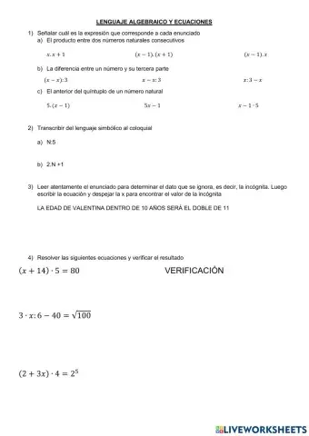 Lenguaje algebraico y  Ecuacion