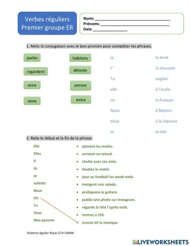 Présent verbes réguliers ER