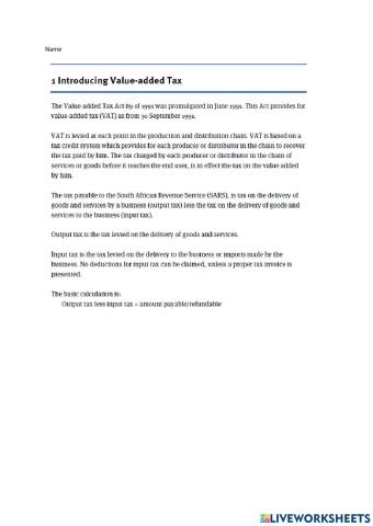 Introduction to value added tax