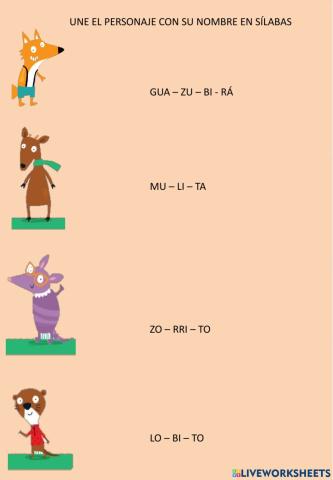 Unir nombres en sílabas de los personajes del cle