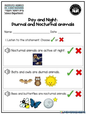 Day and Night: Diurnal and Nocturnal animals