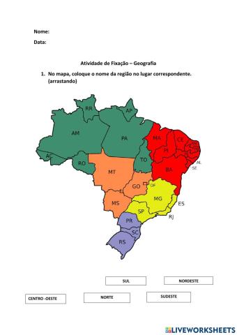 Mapa das regiões do brasil