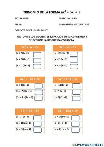 TRINOMIO DE LA FORMA ax2 + bx  +  c