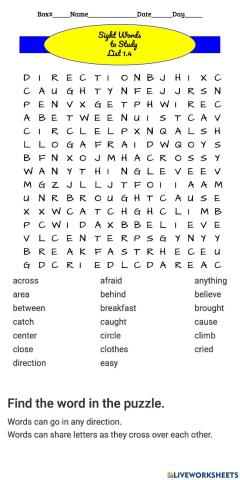 Sight Words 1.4 Word Search