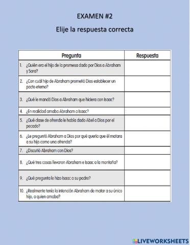 Exámen 2 lección biblica 10