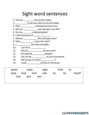 Sight word sentence